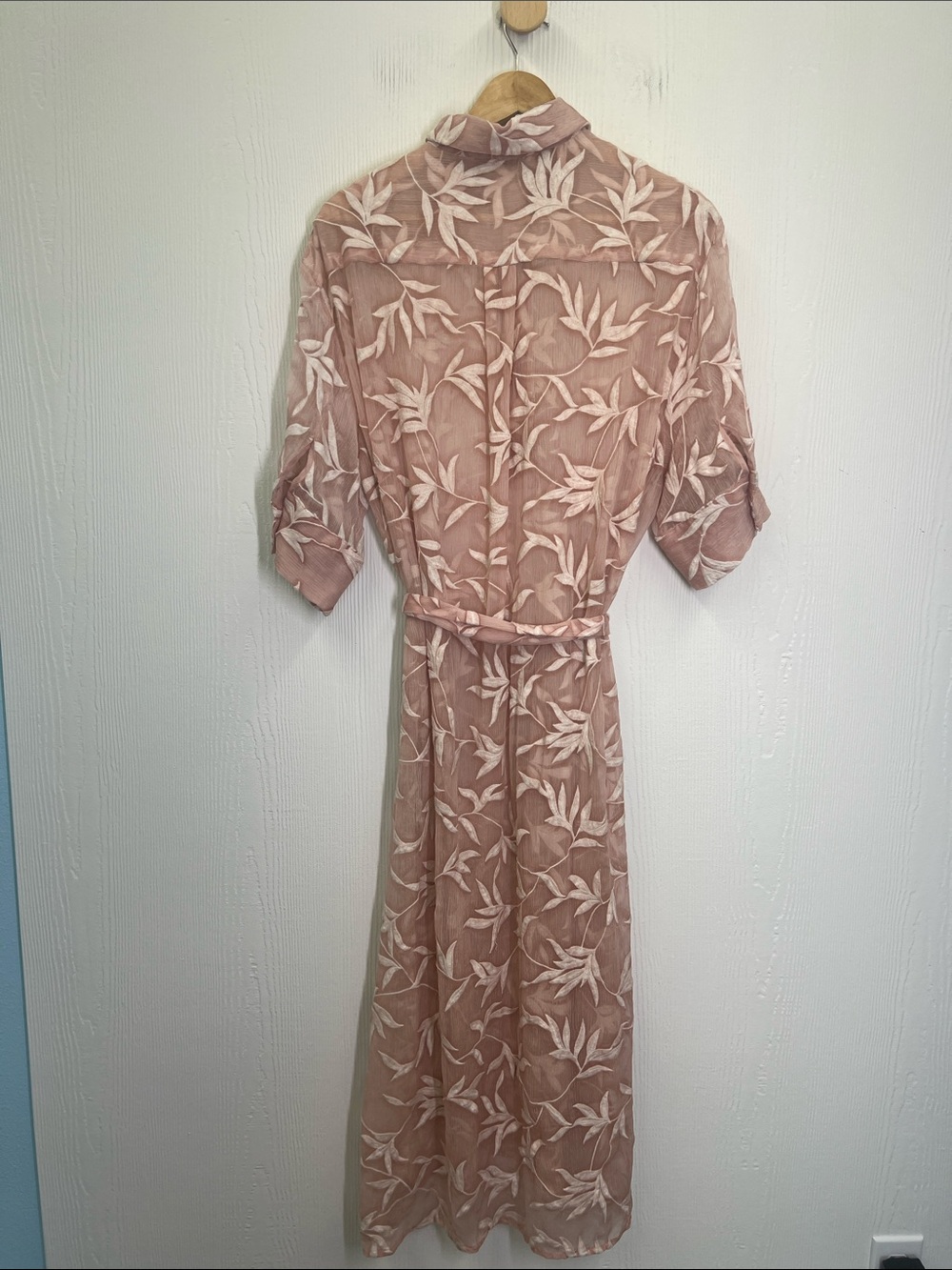 Zara - Floral Sheer Embroidered Light Pink Half Button Midi Dress Size Medium - Picture 10 of 10